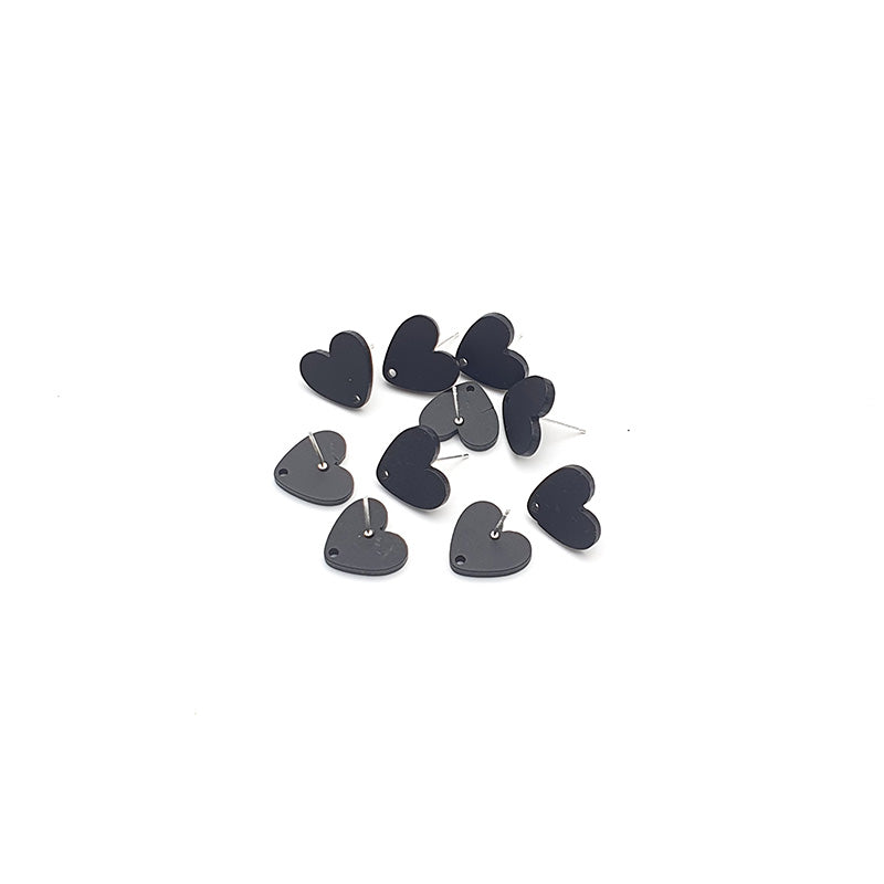 Black Heart Acrylic Stud - 10pc - Colour & Create NZ