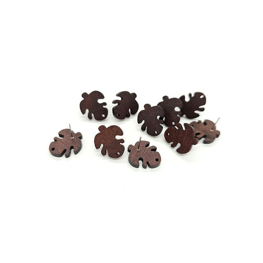 20mm Monstera Wood Earring Stud  - 10pc - Colour & Create NZ