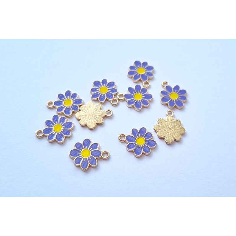 Purple Flower Charm - KC Gold base - 10pcs