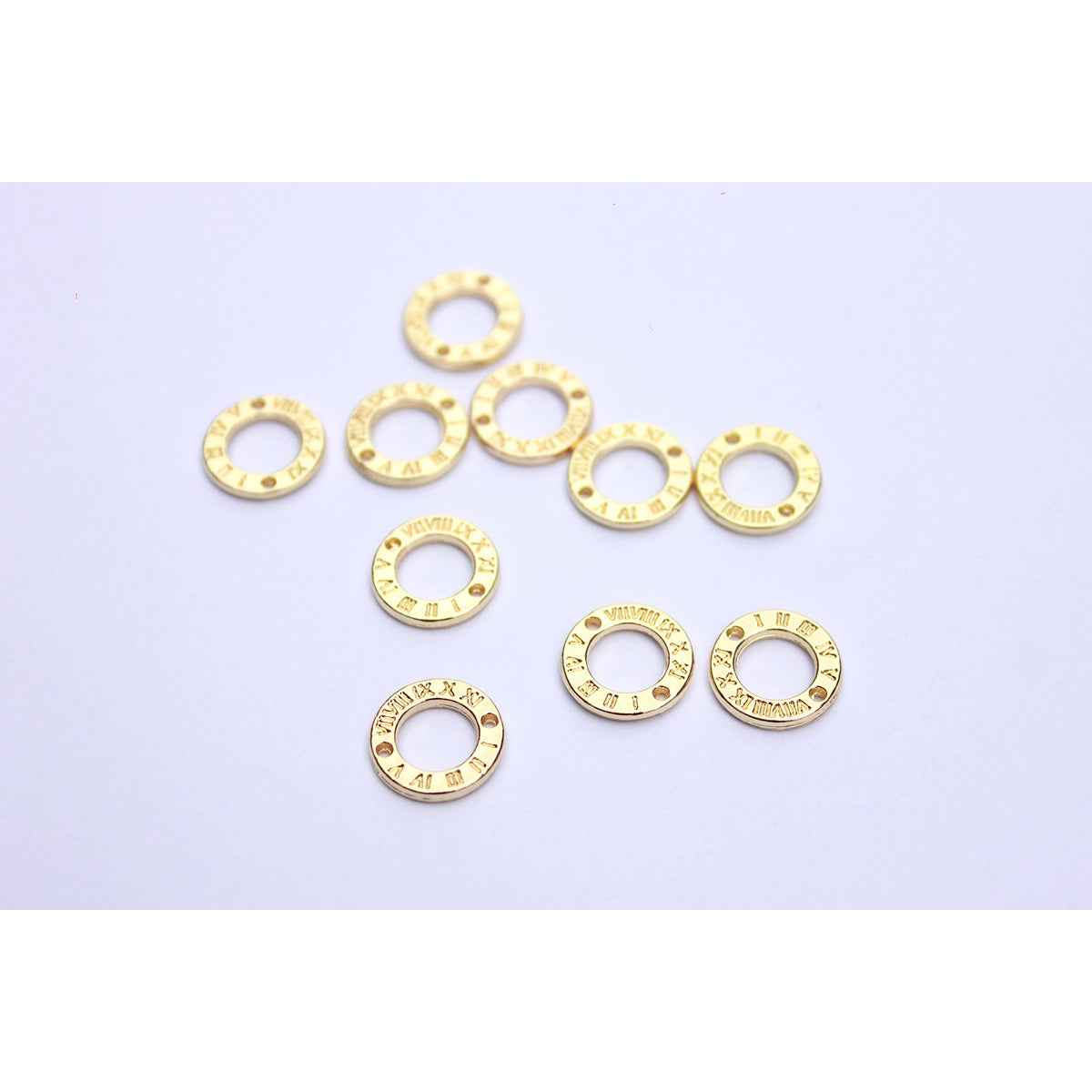 Z1. Gold Circle Charm with Roman Numerals- 10pcs