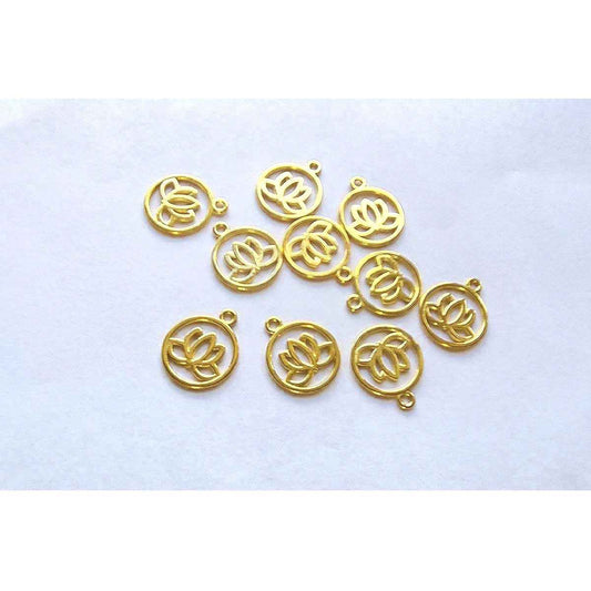 Circle Lotus Charm - Gold - 10pcs