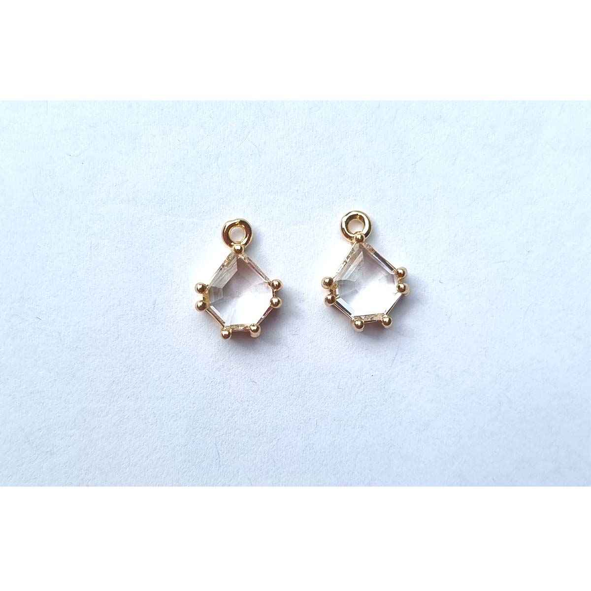 Crystal Diamond Teardrop Charm Small - Gold 2pc