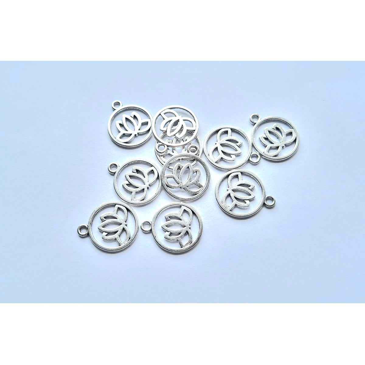 Circle Lotus Charm - Gold - 10pcs
