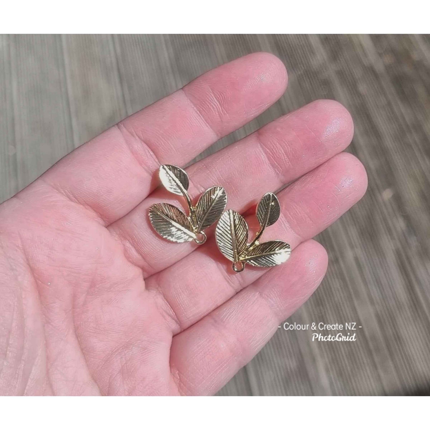 KC Gold & Silver Leaf Earring Stud -10pc - Stainless Steel Pin
