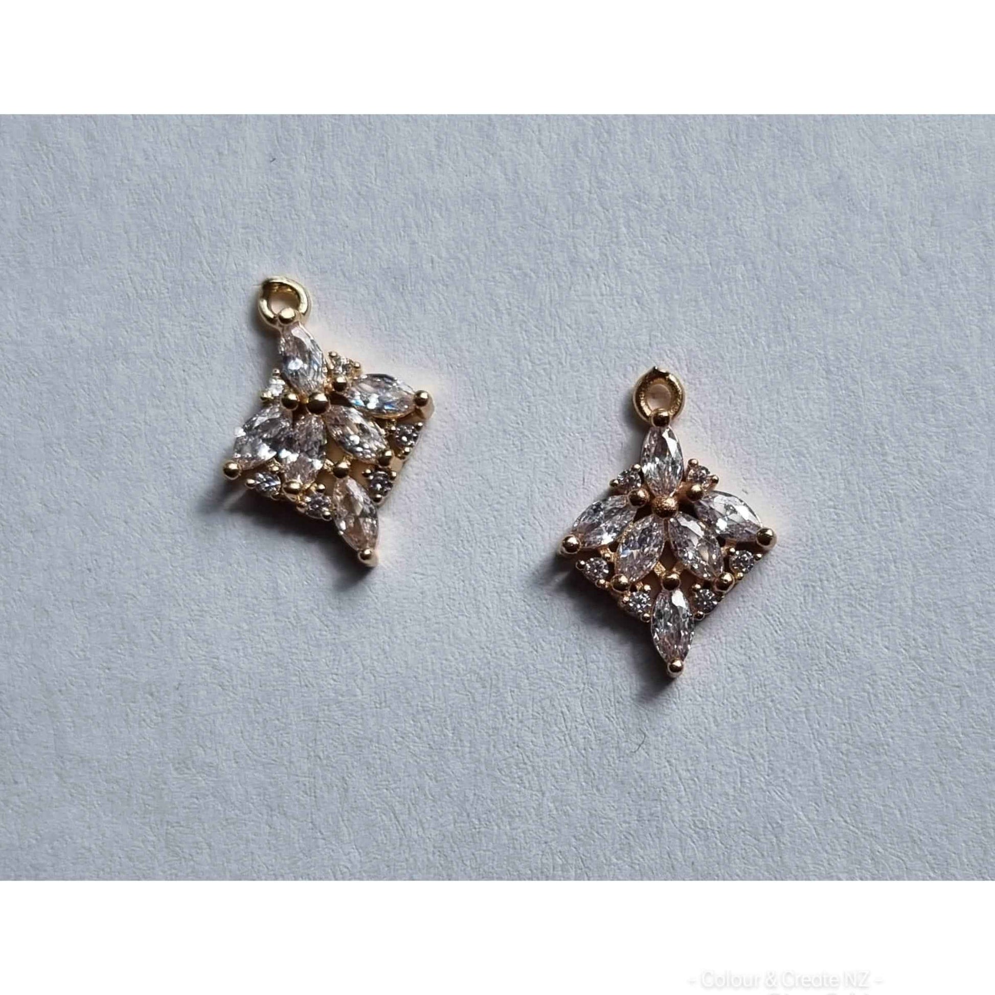 Crystal Diamond Charm - 2pc - Gold & Silver