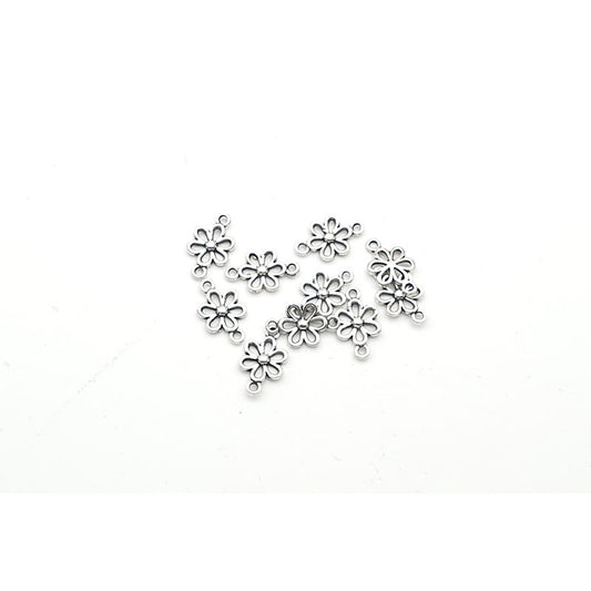 Daisy Connector Charm - Silver- 10pcs