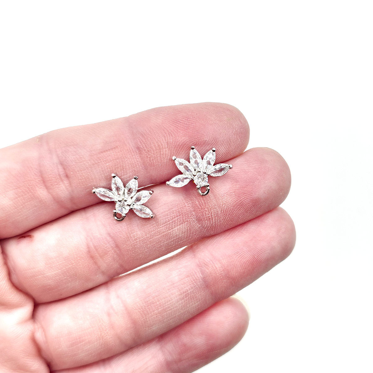 Crystal Fan stud- 1pr- .925 sterling silver pin