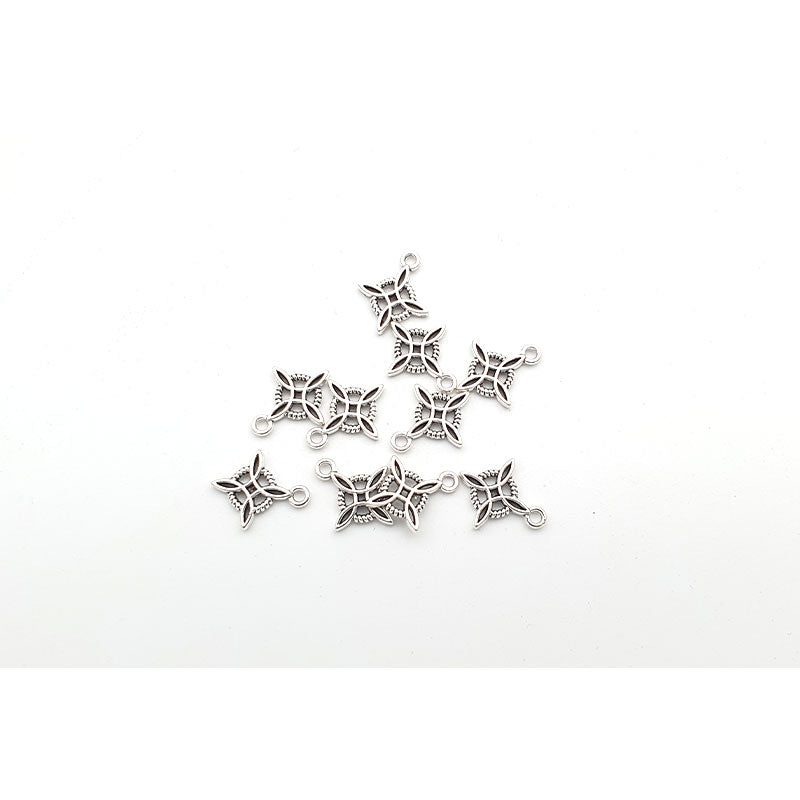 Silver Floral Geo Charm - 10 pcs