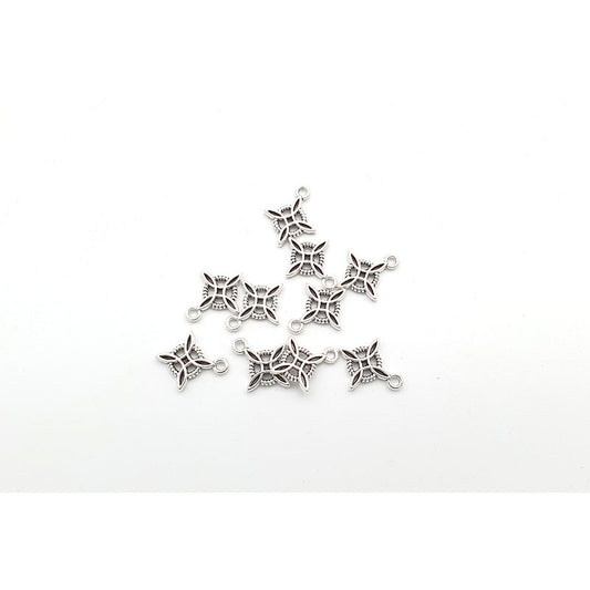 Silver Floral Geo Charm - 10 pcs