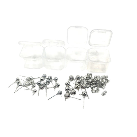 3 Size Stainless Steel Ball Stud Earrings Set- 15 pairs