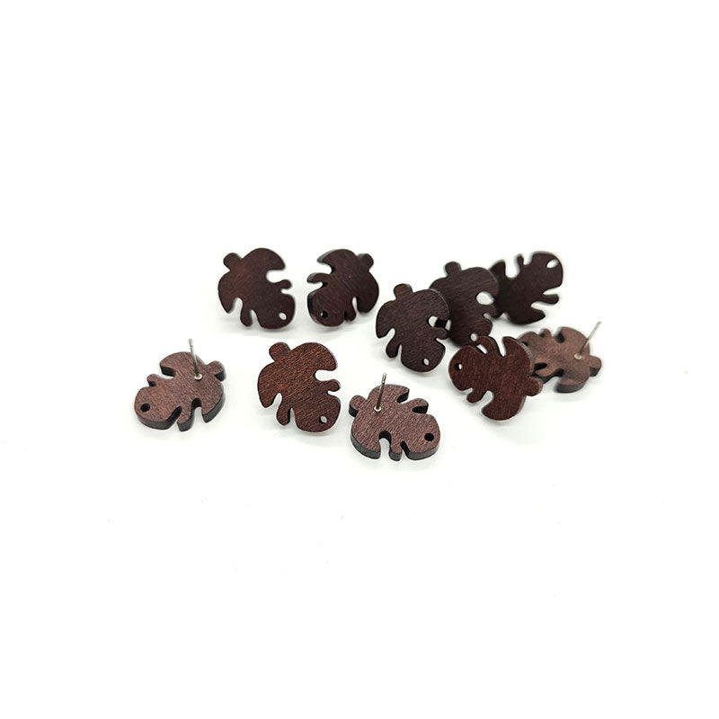 20mm Monstera Wood Earring Stud  - 10pc