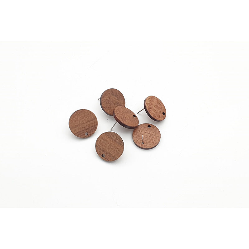 15mm Round Wood Earring Stud  - 10pc