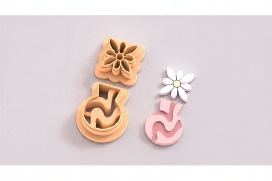 VDAY'26 - 23.  Square Daisy & Round Vase Detail Cutter - 2 pc set