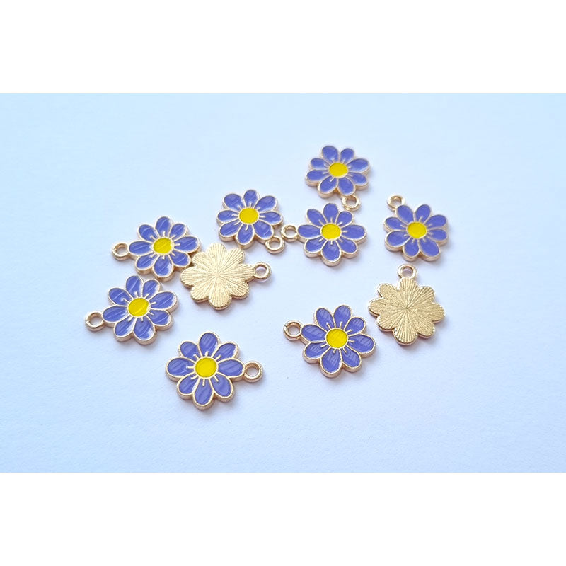 Purple Flower Charm  - KC Gold base - 10pcs