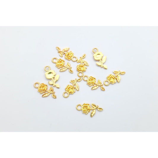 Rose Charm - Gold - 10pcs