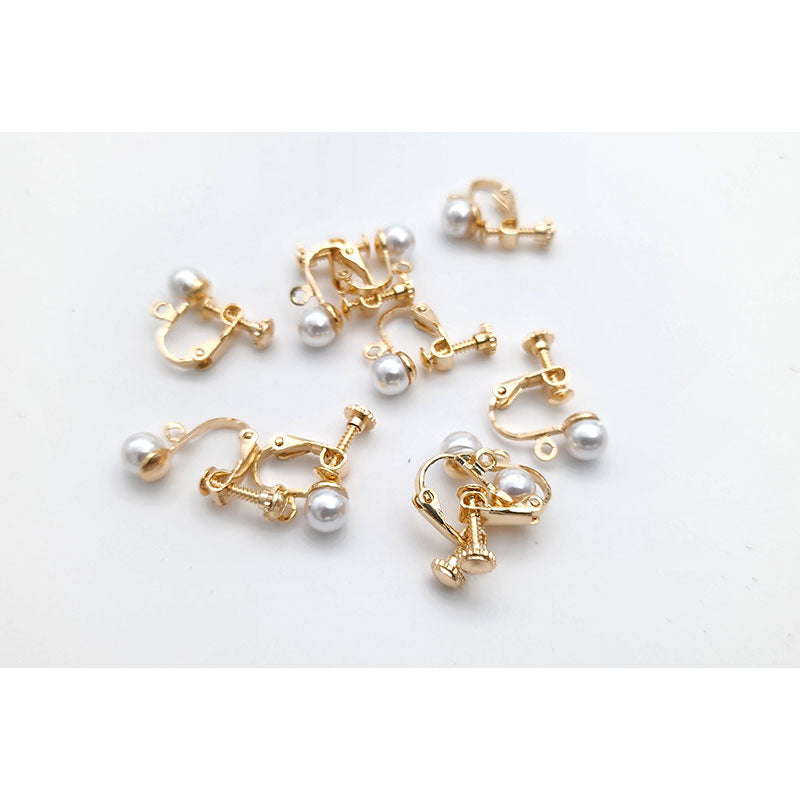 Clip on Pearl Stud- 10pc KC Gold & Silver