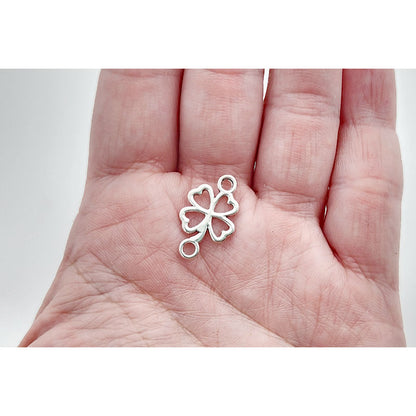 Z7. Four Leaf Clover Connector Charm - Silver- 10 pcs