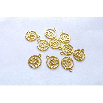 Circle Lotus Charm  - Gold - 10pcs