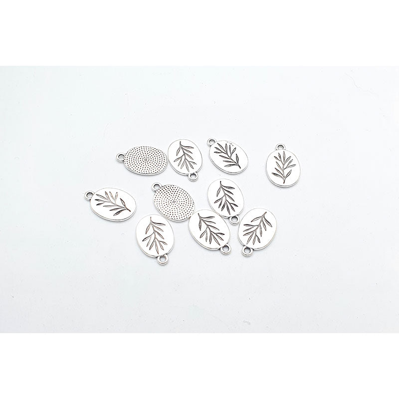 Fine Leaves Imprint Oval Charm - 10 pcs