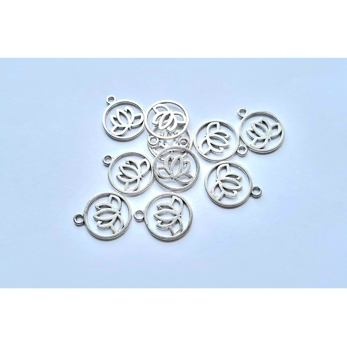 Circle Lotus Charm  - Gold & Silver - 10pcs