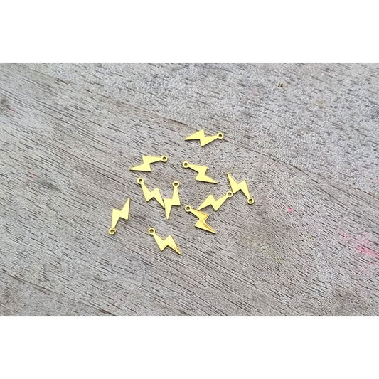 Coated Brass Lightning Bolt Charm - Gold - 10pcs