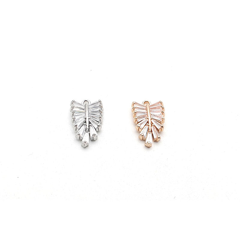 Crystal Feather/Leaf Charm - 2pc - KC Gold & Silver